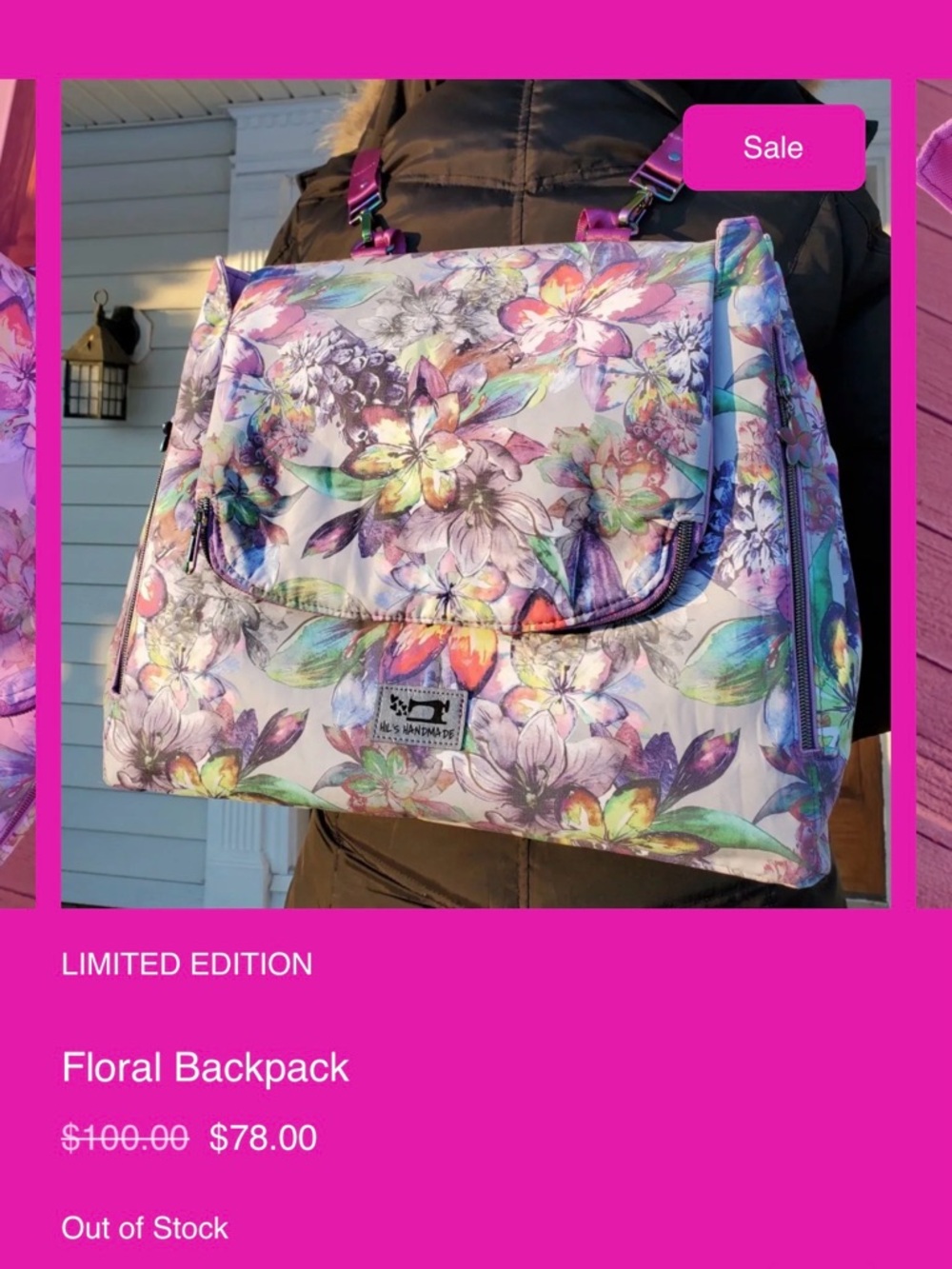 NWOT Hil’s Handmade beautiful floral backpack/Crossbody/handbag. 18 x 14 x 5
